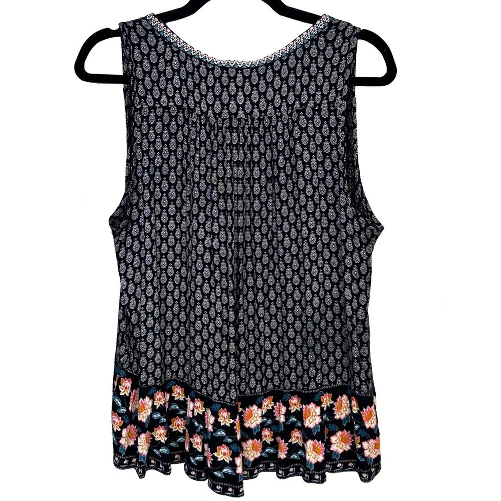 Patrons of Peace Flowy Black Tank Top Floral Print Boho Ruffle Large - Picture 2 of 10